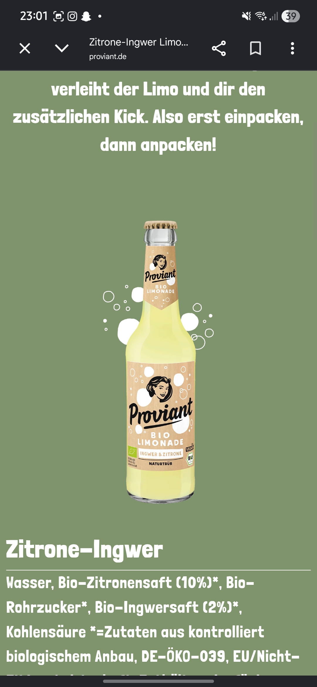 Proviant Bio Limonade Zitrone & Ingwer