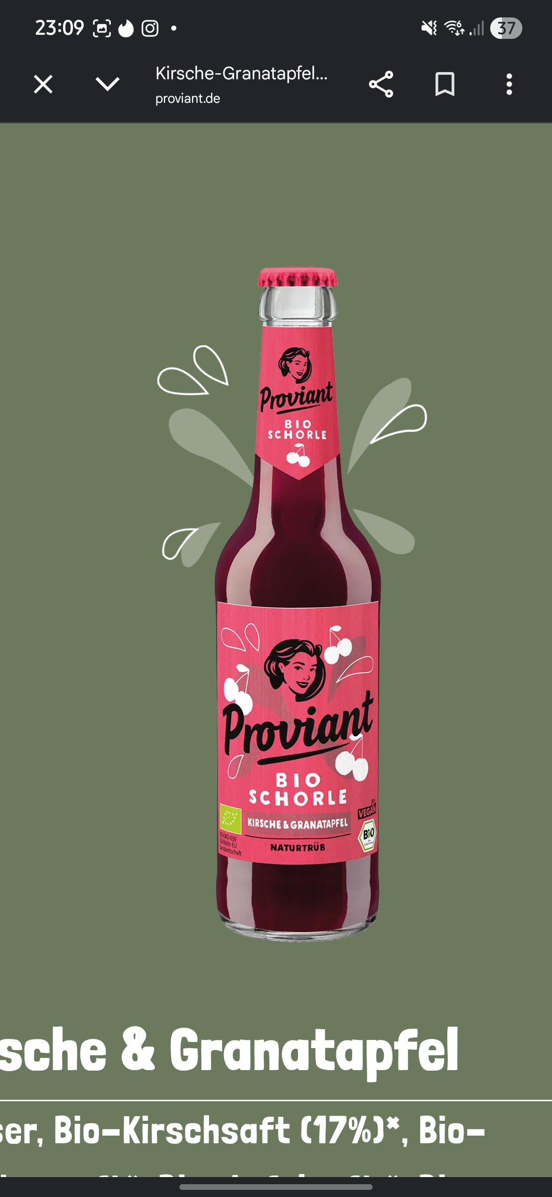 Proviant Bio Schorle Kirsche & Granatapfel