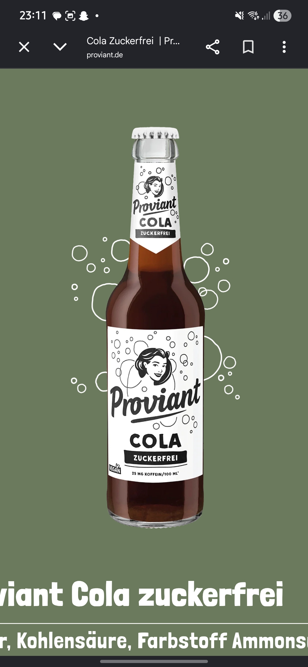 Proviant Cola zuckerfrei
