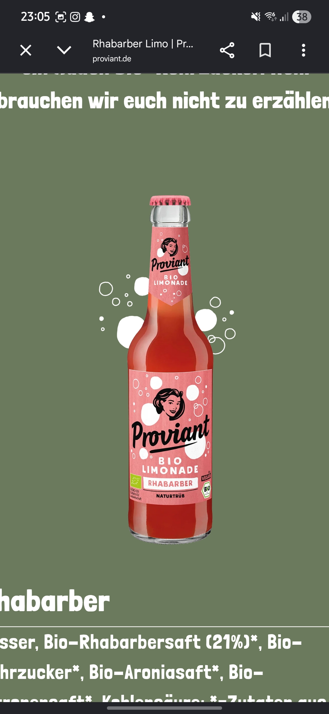 Proviant Bio Limonade Rhabarber
