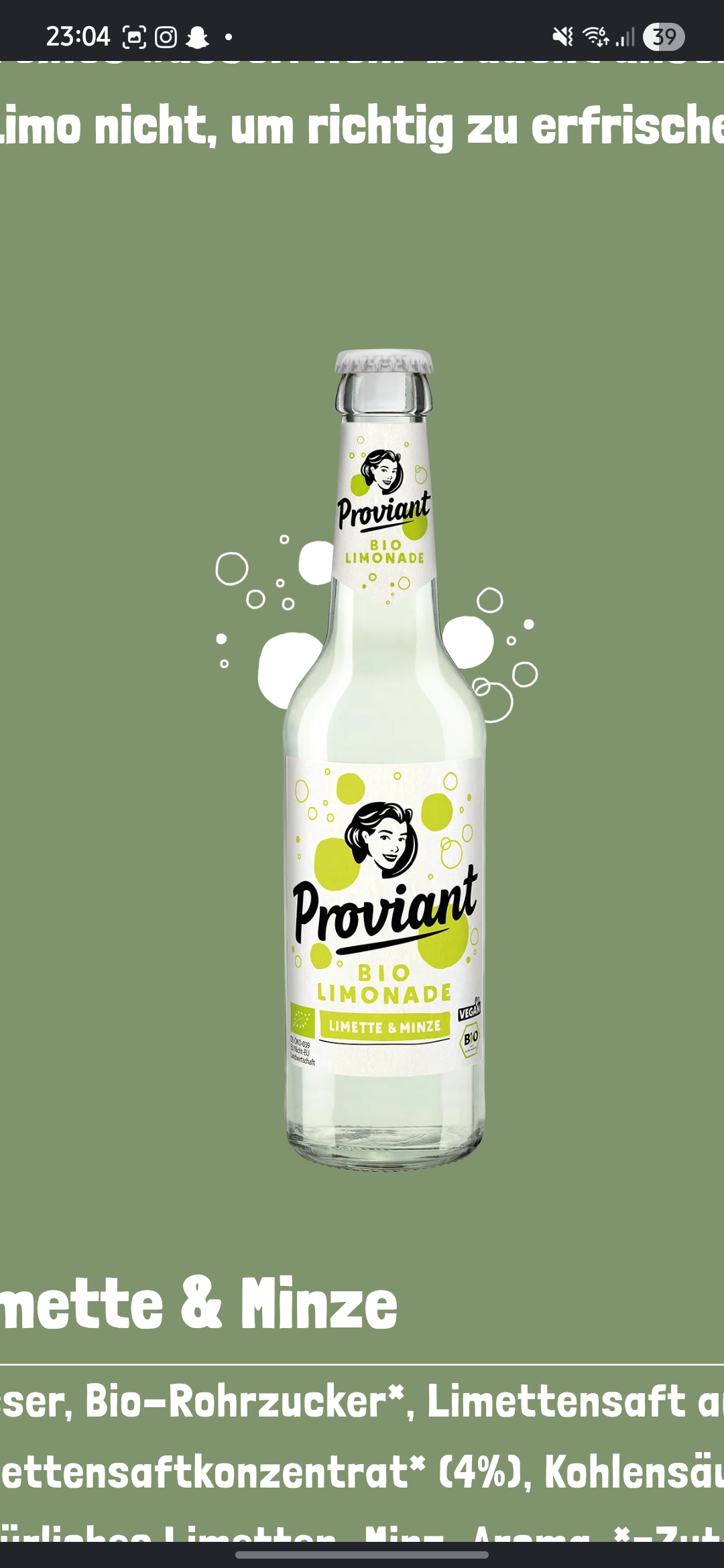 Proviant Bio Limonade Limette & Minze