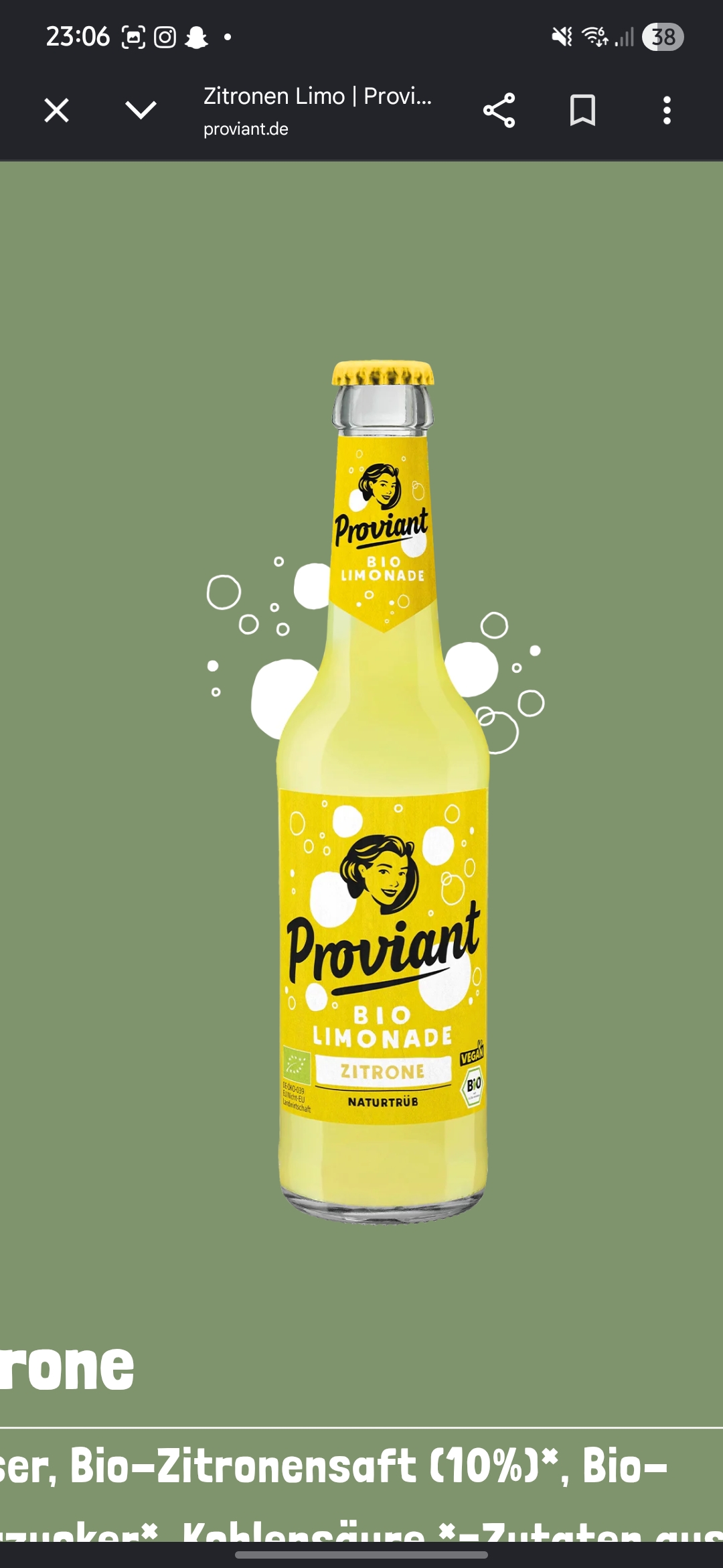 Proviant Bio Limonade Zitrone